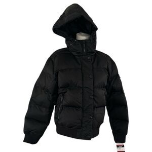 Champion Crop Quilted Snorkel Puffer Jacket with Hood, Black, Size Small, NWT